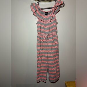 LILT Pink and Gray Ruffled Kids One Piece